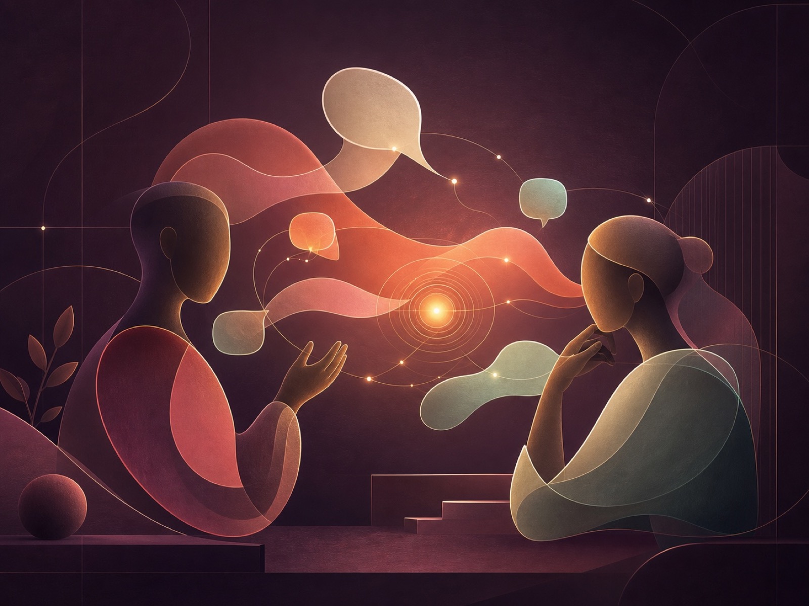Dos personas convirtiendo una conversación en una idea compartida y clara