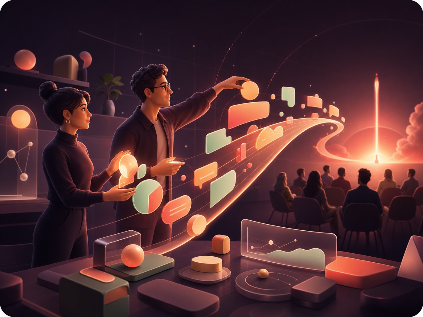 Fundadores de startup guiando ideas hacia una historia de producto clara